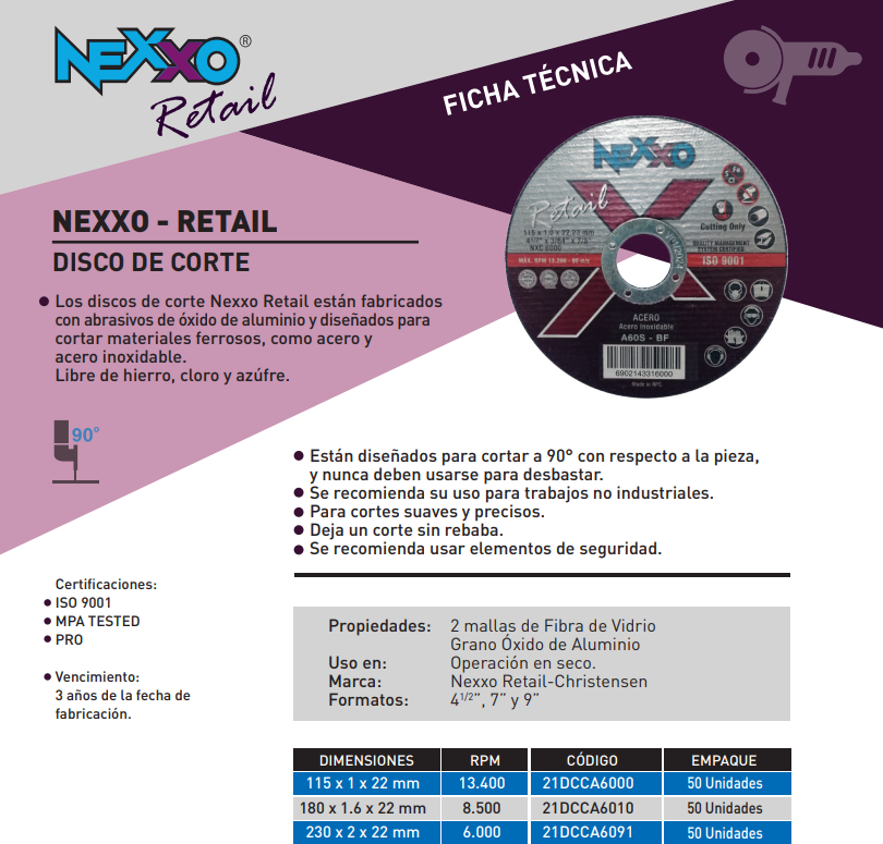 Disco de corte fino - Retail