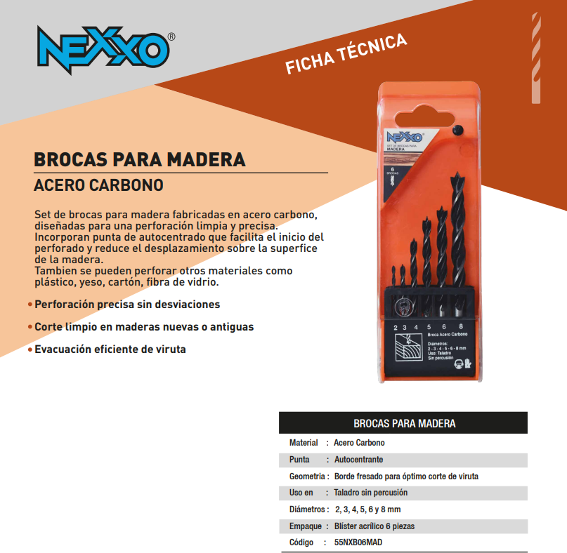 Broca Madera Acero Carbono