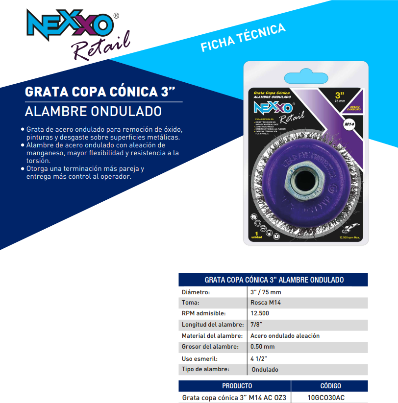 Grata Copa Cónica Acero Ondulado