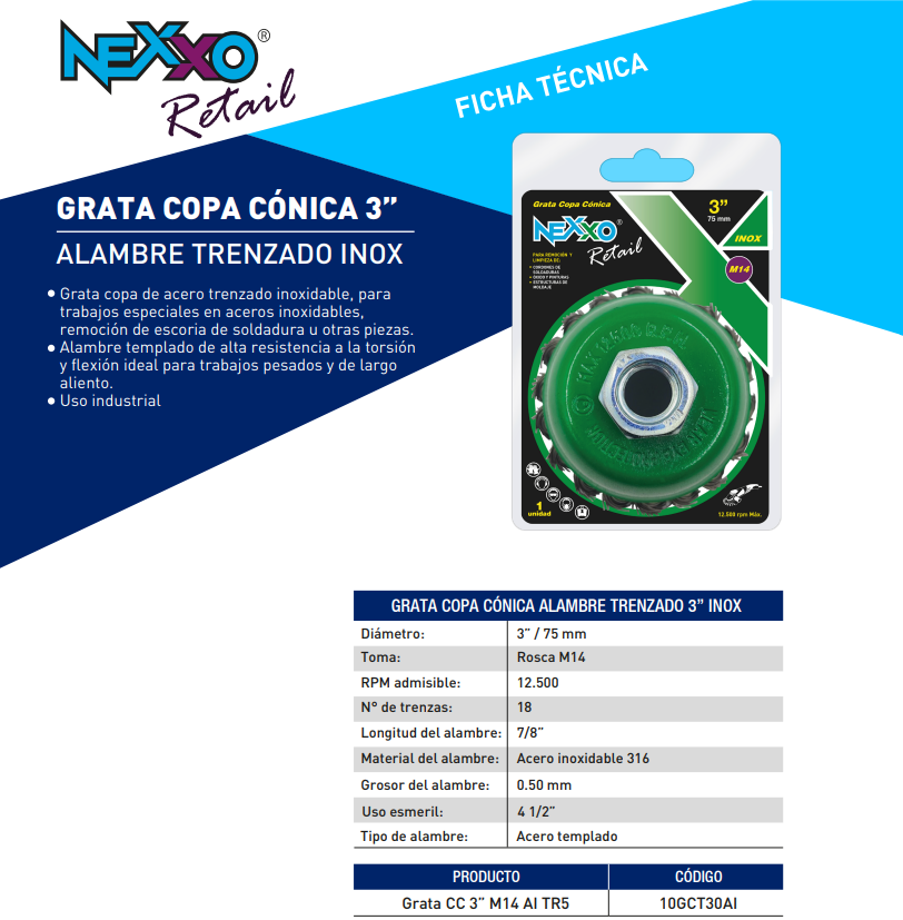Grata Copa Trenzada Acero Inox