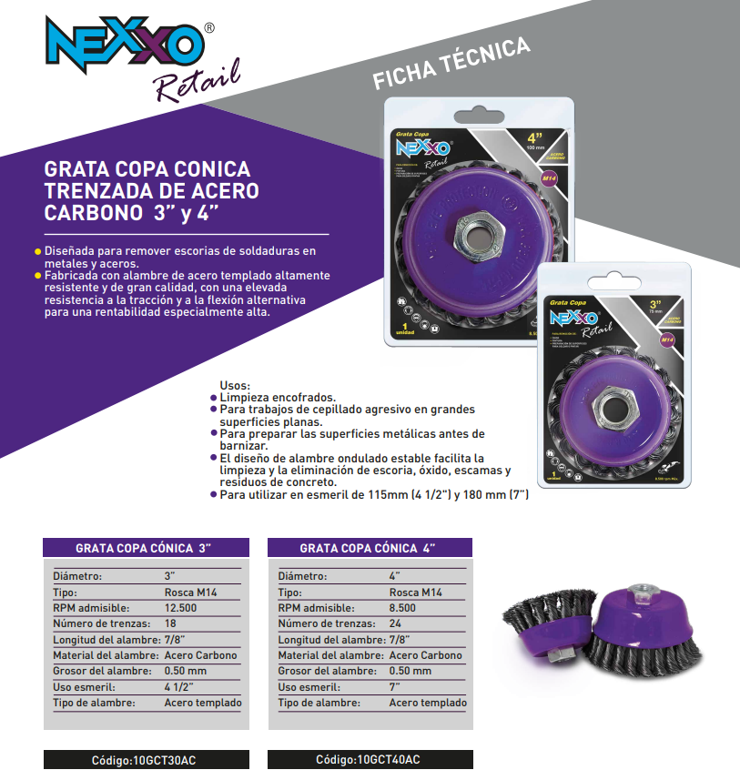 Grata Circular Plana Trenzada Acero Carbono