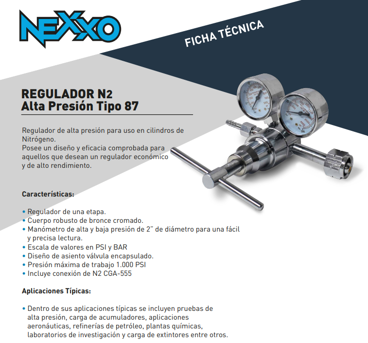 Regulador de Nitrógeno Alta Presión